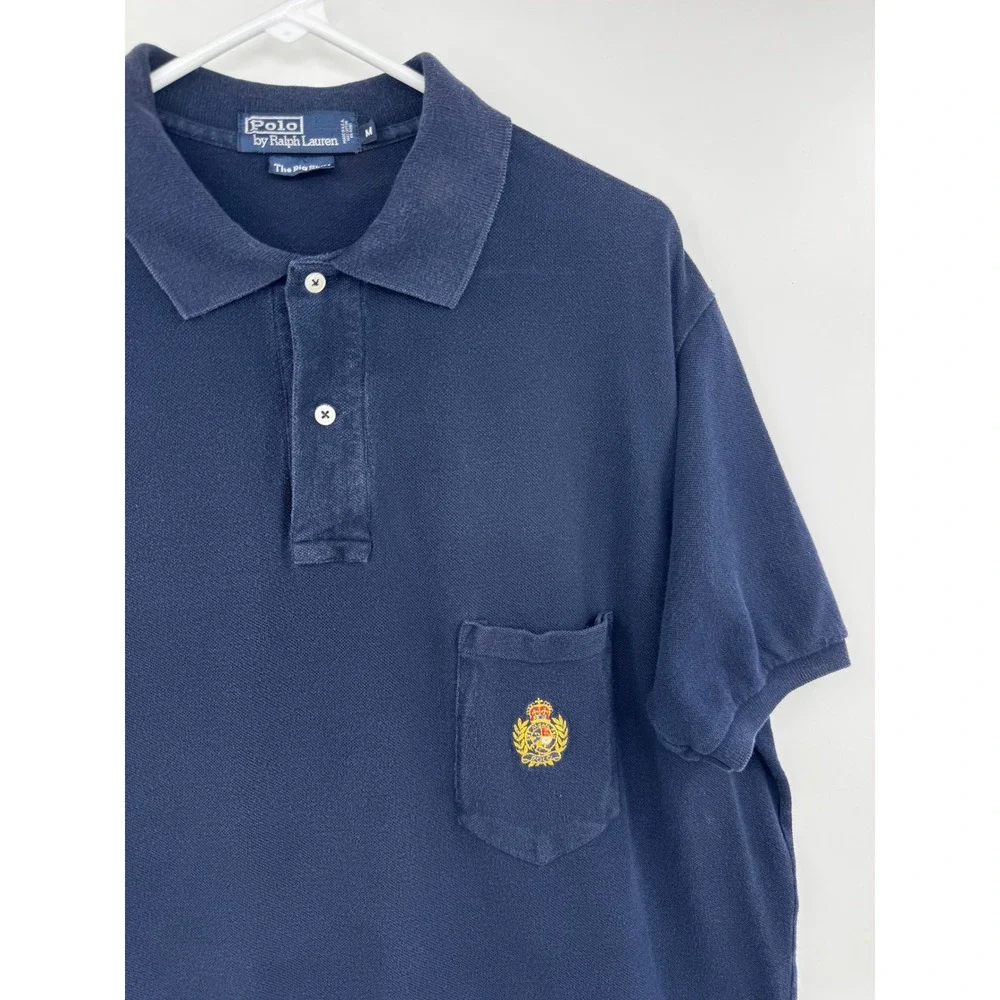 VTG Polo Ralph Lauren The Big‎ Shirt Navy Blue Crest Pocket Polo Mens Medium M